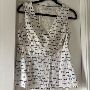 Boden White and Teal Trim Top